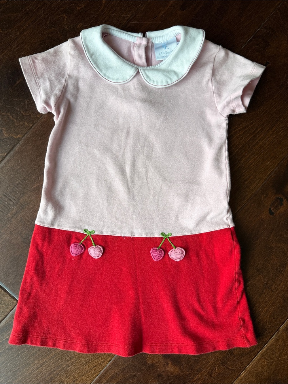 Little English: Pink and Red Cherry Appliqué Knit Dress